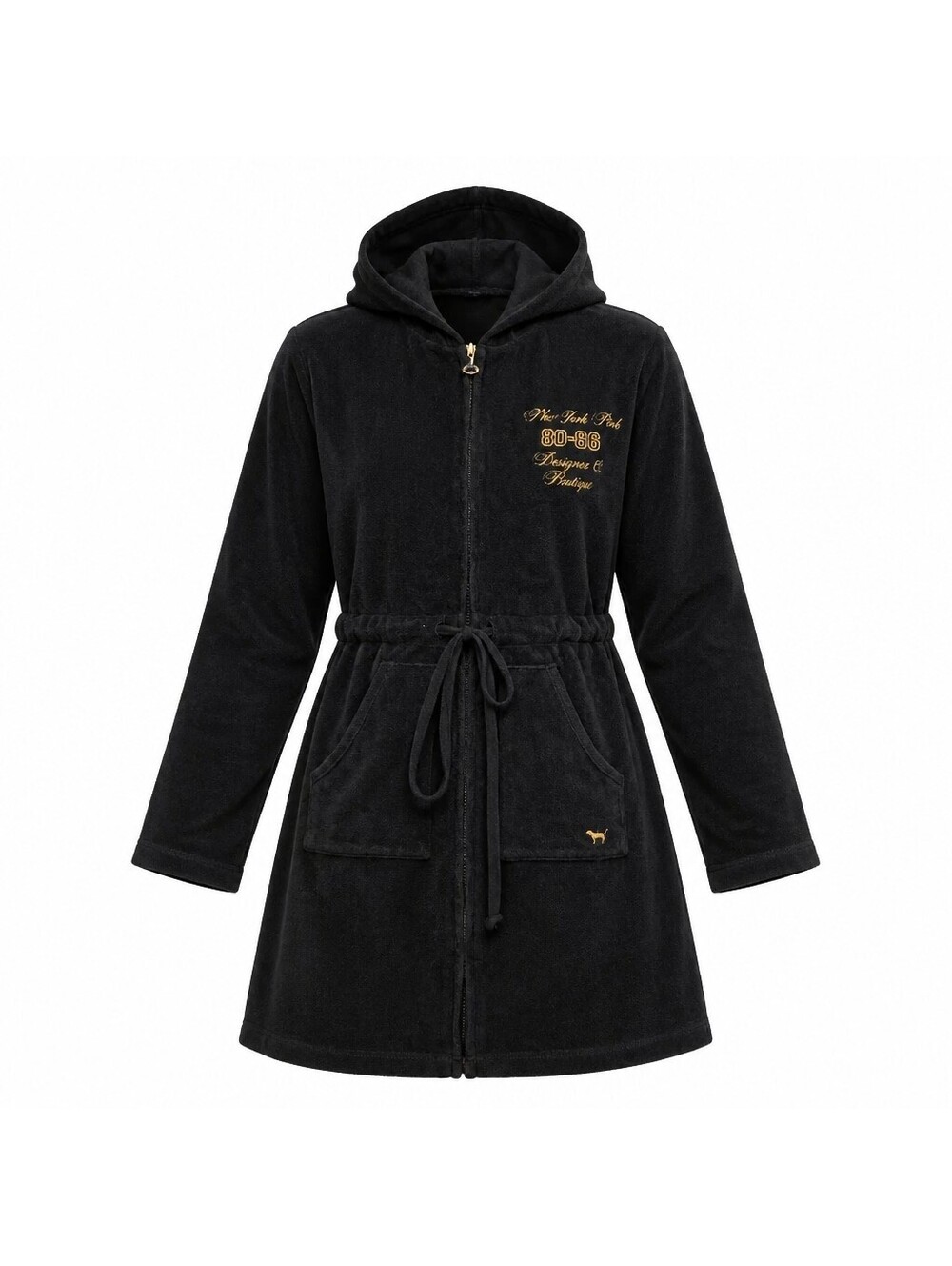 Victoria's Secret PINK Black Hooded Zip-Up Lounge Robe